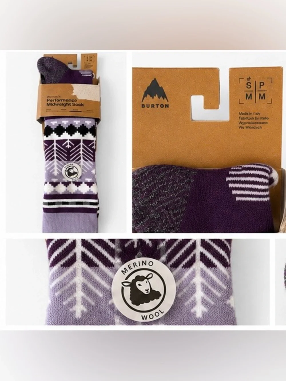 Burton Women's Performance Midweight Merino Wool Snowy Pines Socks S/M (4-6.5